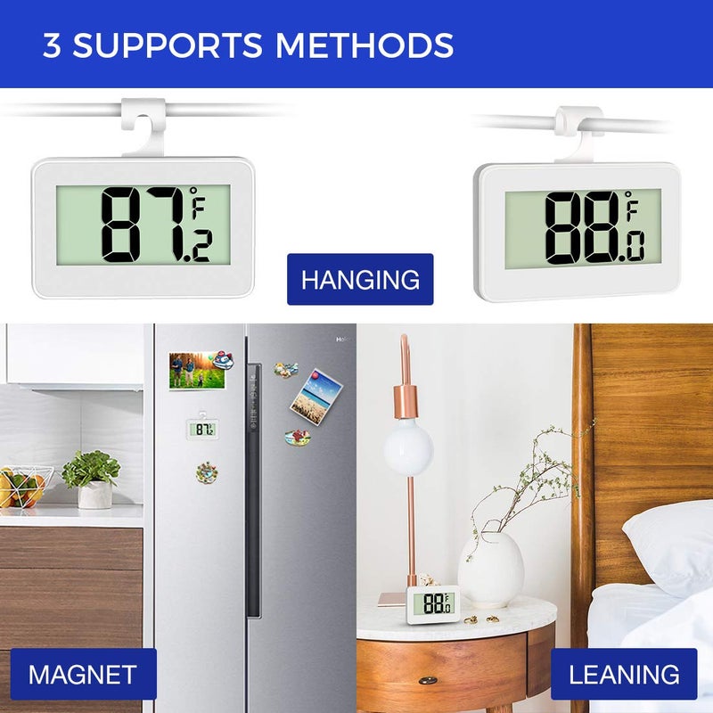 AOVIOANDY Mini Refrigerator Fridge 2 Pack Digital Freezer Thermometer Waterproof Room Thermometer with Hook, Large LCD Display - Image 4